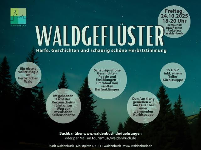 Waldgeflüster Plakat Waldgeflüster mit den Informationen zum Event in kleinen Kreisen