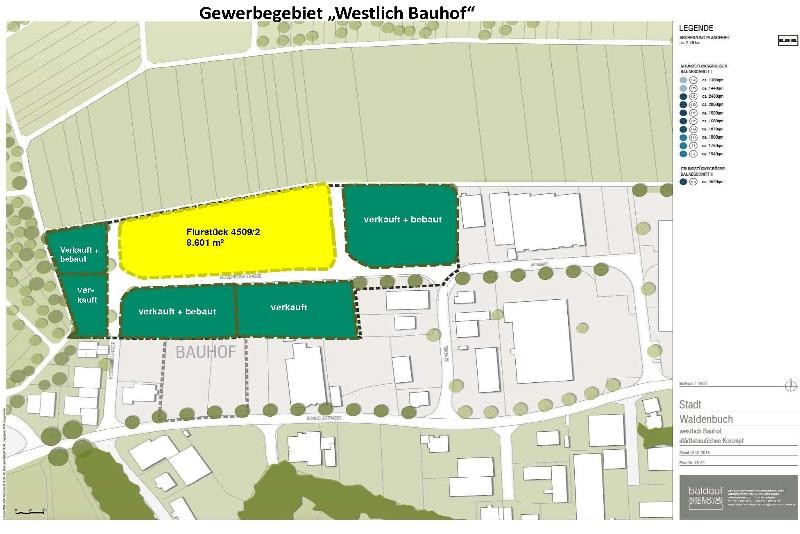 Gewerbegebiet "Westlich Bauhof" Plan des Gewerbegebiets "Westlich Bauhof": Gelbe Fläche mit Grundstück 4509/2 und einer Gesamtfläche von 8.601 qm zu verkaufen