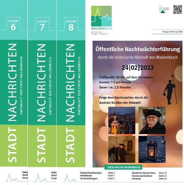 Stadtnachrichten Titelseiten verschiedener Waldenbucher Stadtnachrichten