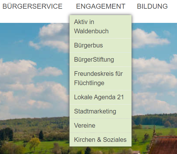 Navigationsleiste mit geöffneter Unternavigation von "Engagement"