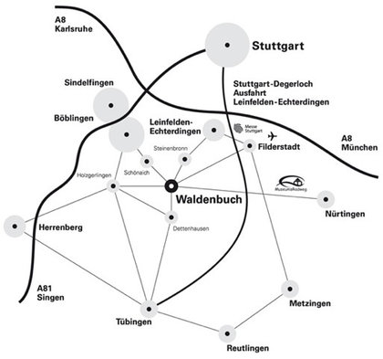 Karte der Verkehrsanbindungen nach Waldenbuch